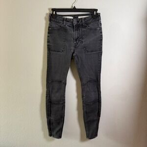 Pilcro Anthropologie High Rise Denim Legging Gray Moto Skinny Jeans Ankle Zip 27